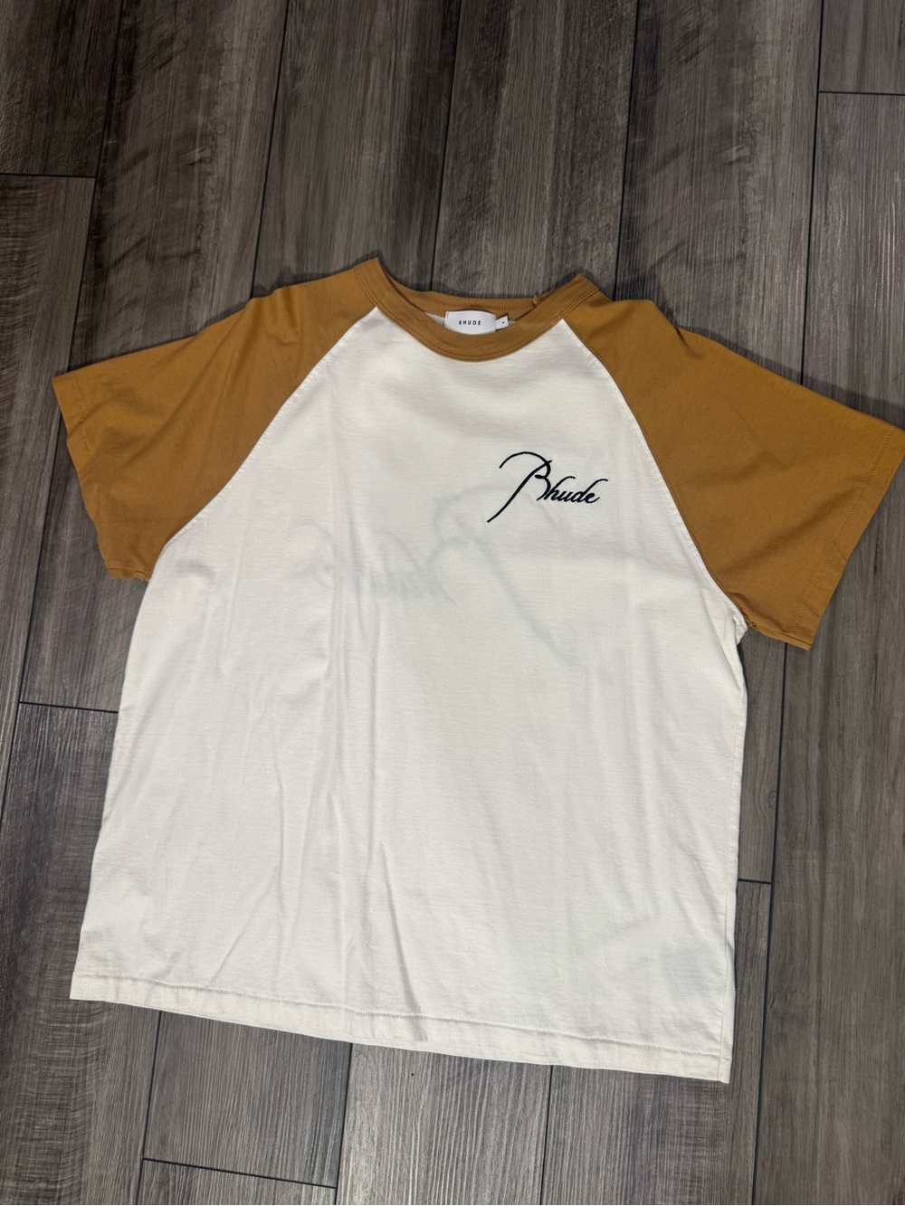 Rhude Cream Body with Mustard Raglan Sleeves Tee